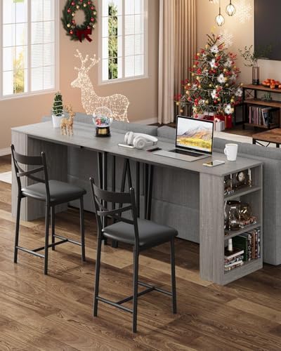 Garvee Extendable Bar Table and Chairs Set, 3 Piece Bar Table Set, Grey