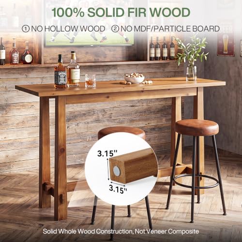 Solid Wood Bar Table, 63-Inch Farmhouse Bar Height Pub Table for Kitchen Dini...