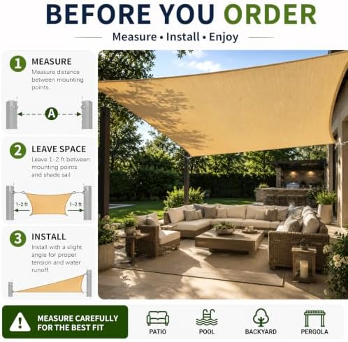 90% Outdoor Sun Shade Cloth, 6’ x 20’, Pergola, Deck, and Backyard Patio Suns...
