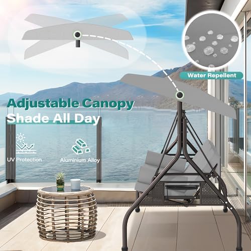 SUNCROWN Outdoor 3 in 1 Porch Swing Chair, 3 Seat Patio Swing Glider with Adj...