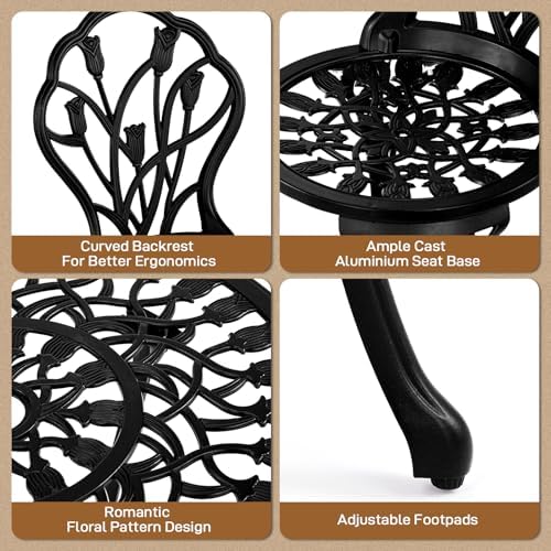 VINGLI 3 PCS Outdoor Bistro Set, Outdoor Patio Set, All-Weather Cast Aluminum...