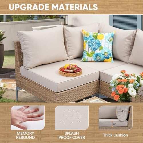 JOYURE 5 Piece Wicker Patio Furniture Set,Outdoor Conversation Sectional Sofa...