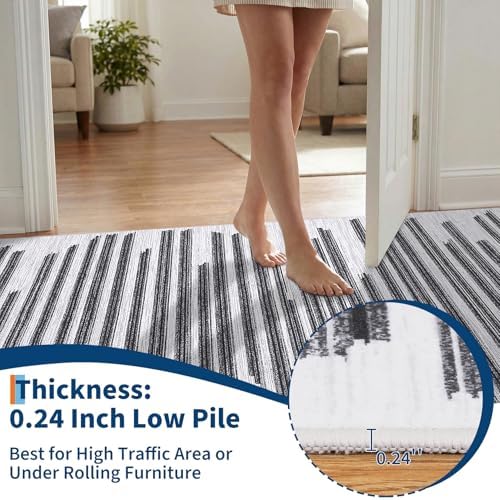 GarveeHome 8x10 Washable Living Room Rug Modern Striped Non Slip Carpet
