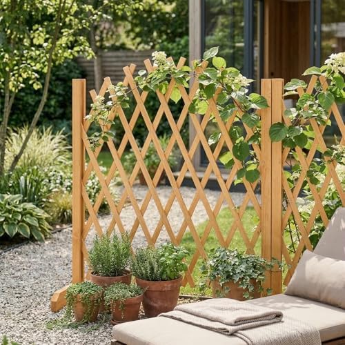 VINGLI 2Pcs Expandable Garden Fence with Arched Top, 31.5in Freestanding Latt...