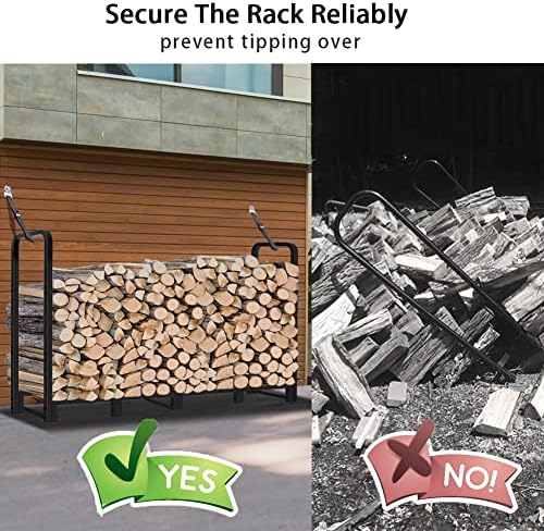 8ft Outdoor Firewood Rack, Upgraded Heavy Duty Logs Stand Stacker Holder for ...