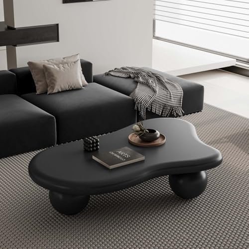 47" Modern Black Coffee Table Cloud Shape Low Center Table Cute Irregular