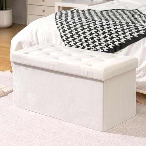 B FSOBEIIALEO Folding Storage Ottoman, 31.5" Long Ottomans Bench, White