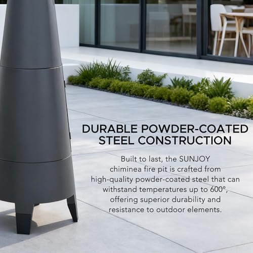 SUNJOY 57 Inch 2-in-1 Chiminea Fire Pit & Grill - Grey Metal Outdoor Chim...