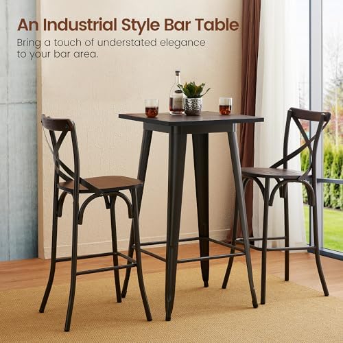 Glitzhome Square Bar Table, 41.25" H Elm Wood Top Bistro Pub Table with ...