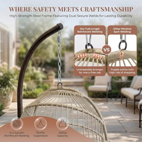 NICESOUL Hanging Egg Chair with Stand Indoor Outdoor, Comfy Patio Rattan Swin...