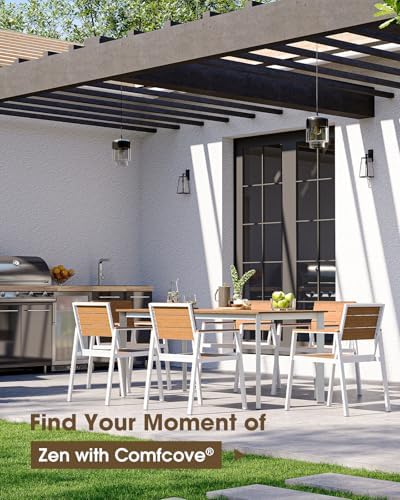 Outdoor Dining Set for 6, Aluminum Patio HDPS Outdooor Table and Chairs Set w...