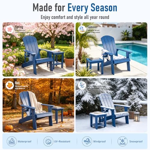 HDPE Adirondack Chairs Set of 2, Outdoor Plastic Adirondack Chair with Cup Ho...