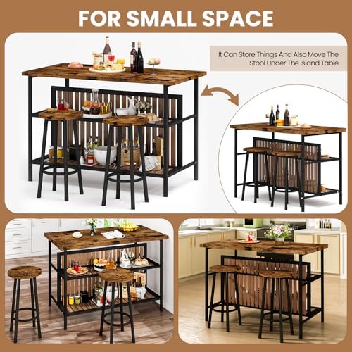 DKLGG Kitchen Island with Seating & Storage, Farmhouse Dining Table Set f...