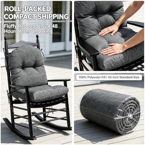 QILLOWAY Tufted Outdoor Chair Cushion Waterproof 43x20x4 Inch Non Slip Replac...