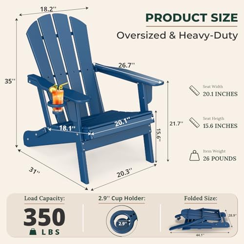 BRIOPAWS Folding-Adirondack-Chairs Set of 2 | HDPE Plastic | Fire Pit Chair |...