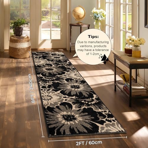 Findosom Hallway Runner Rug 2x8, Non Slip High-Low Textured Floral Washable R...
