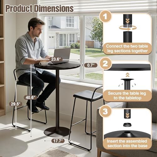 Furmax Bistro Pub Table Round Bar Height Cocktail Table for Home Bar, Round B...