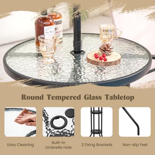 GIANTEX 4-Piece Outdoor Bar Set, Round High Top Bar Table with 2 Folding Coun...