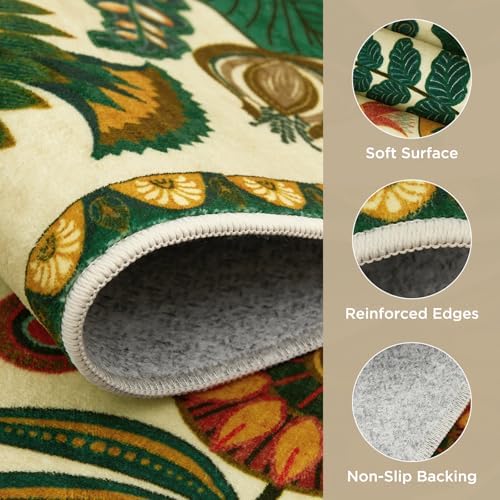 Joydeco Boho Washable Egypt Floral Beige 5x7 Area Rugs for Living Room