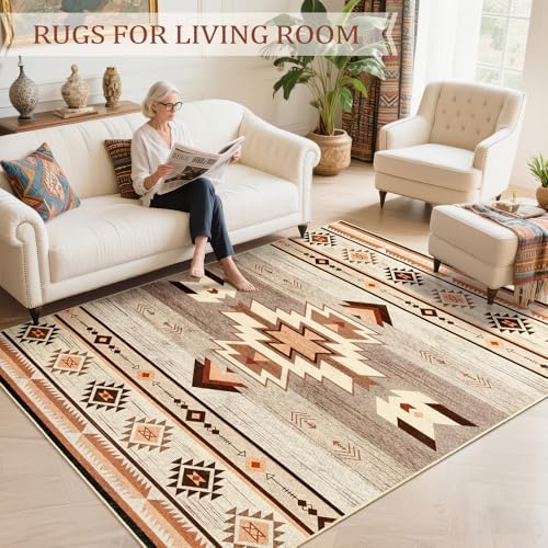 BENRON Western Area Rugs for Living Room Bedroom 5x7, Washable, Warm Beige
