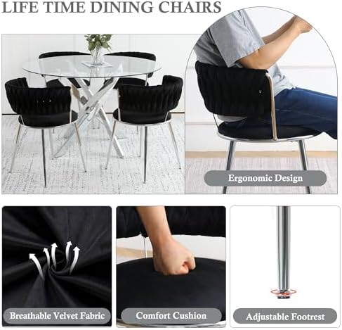 Modern Minimalism Circle Dining Table Set of 4, 36'' Round Tempered G...