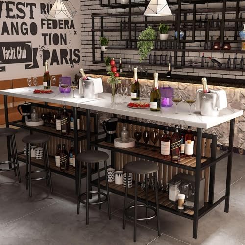 Kitchen Island with Seating & Storage, Bar Table and Chair Set, White