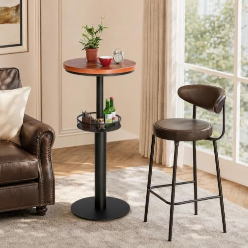 LOKKHAN 42" Tall Rustic Industrial Bar Table with Storage-19.68" Di...