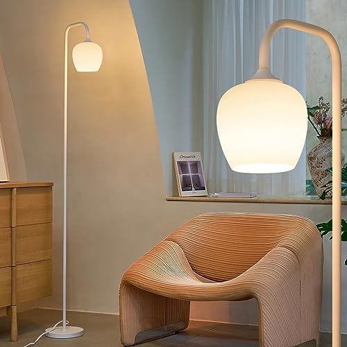 ONEWISH White Floor Lamp-Modern Standing Lamp for Living Room Bedroom, Opal G...