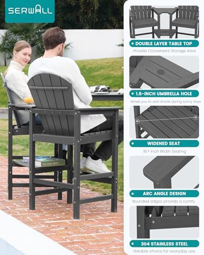SERWALL Tall Adirondack Chairs Set of 2, HDPE Bar Height Outdoor Chairs