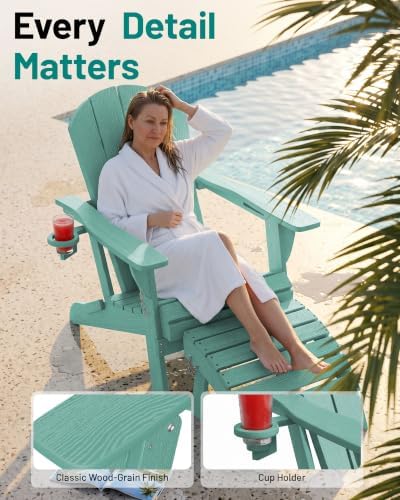 PLUUV Folding Adirondack Fire Pit Chairs Set of 2 with Cup Holder, Aruba