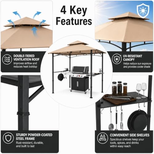 Garvee 8x5 Grill Gazebo, Outdoor BBQ Canopy Shelter with Double Tiered Roof V...