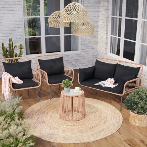 Verano Garden 4 Pieces Patio Furniture Set, Outdoor Wicker Conversation Set
