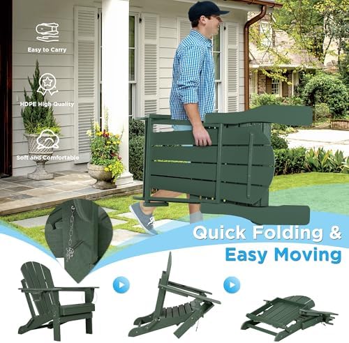 nalone Folding Adirondack Chairs Set of 2 with Cushion with Cup Holder, HDPE ...