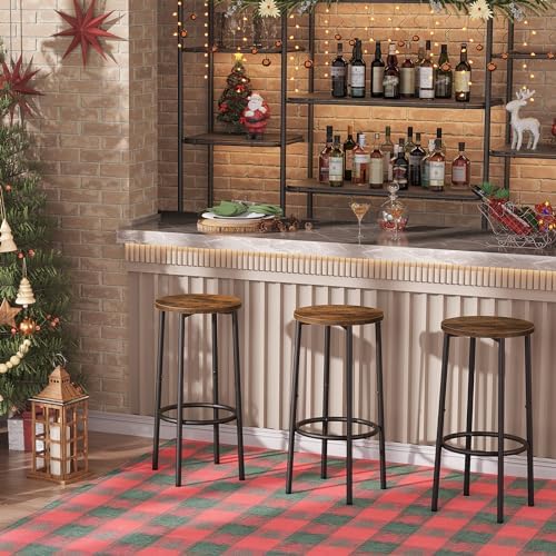 HOOBRO Bar Stools, Set of 2 Bar Chairs, Kitchen Round Height Stools with Foot...