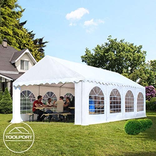 TOOLPORT 10x26 ft PVC 750 N Party Tent, Ground Frame, White