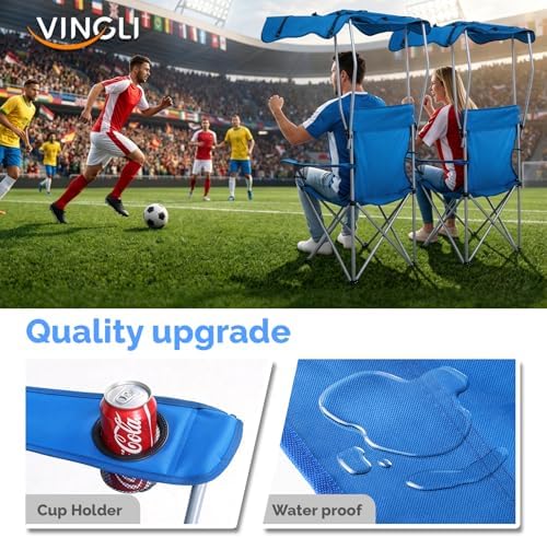 VINGLI Portable Folding Camping Chair with Canopy, Beach Chair with Canopy fo...