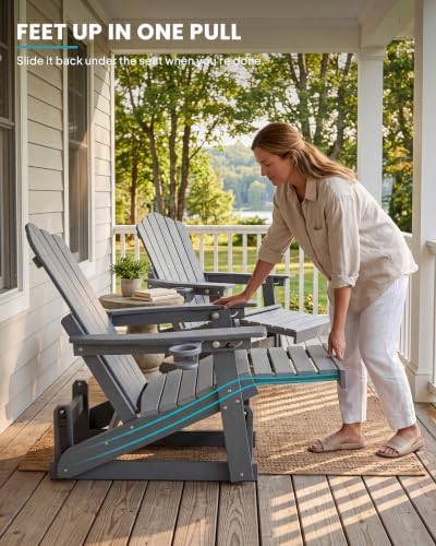 Adirondack Glider Chair Set of 2, Retractable Ottoman & Adjustable Backrest