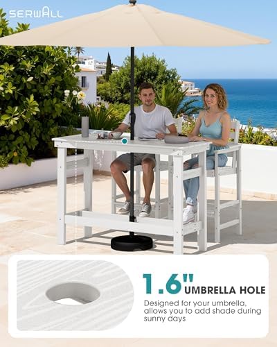 SERWALL 41" HDPE Outdoor Bar Table with 1.6" Umbrella Hole, White