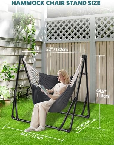 ANYOO 2-in-1 Hammock & Chair Stand with Collapsible Steel Frame & Car...