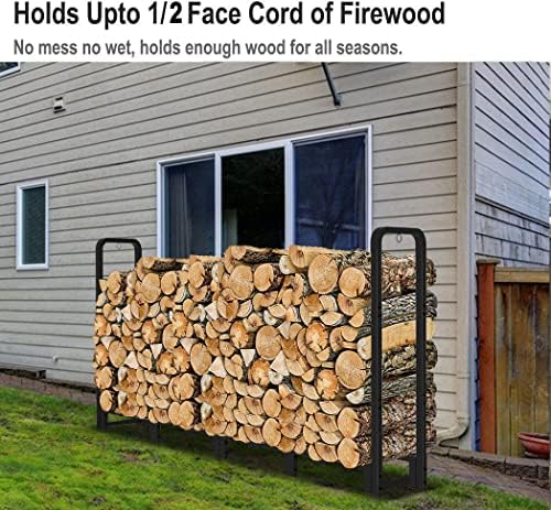 Firewood Rack Outdoor 8ft Heavy Duty Logs Holder for Indoor Fireplace Metal W...