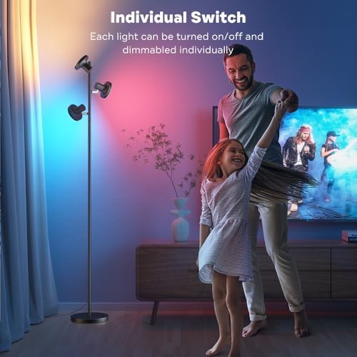 SIBRILLE RGB Floor Lamp, 36W Bright LED Standing Lamp with 3 Swivel Lights, C...