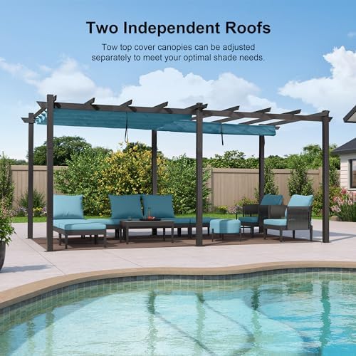 PURPLE LEAF Outdoor Pergola Retractable Aluminum 12' X 18', Turquoise...