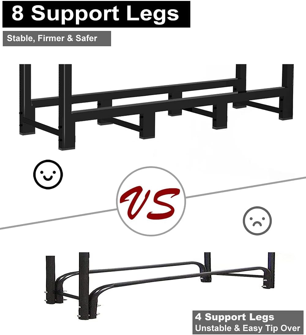 Koutemie 4Ft Outdoor Firewood Rack Holder for Fireplace Wood Storage, Adjusta...
