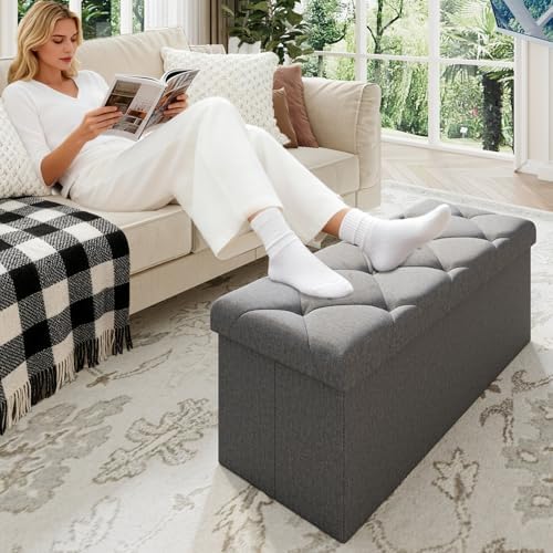 43 Inches Folding Storage Ottoman Bench for Bedroom,660 lb Ottoman with Stora...