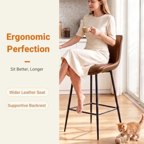 Counter Height Bar Stools Set of 3, FSC Certified Upholstered Faux Leather Ba...