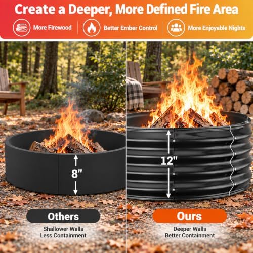 72" Large Fire Pit Ring for Outside, Heavy Duty Wood Burning Firepit &am...