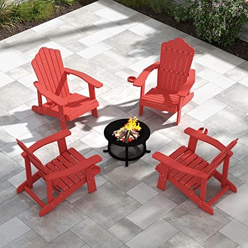Tangkula Oversized Adirondack Chair, Patio Lounge Chairs w/Adjustable Cup Hol...