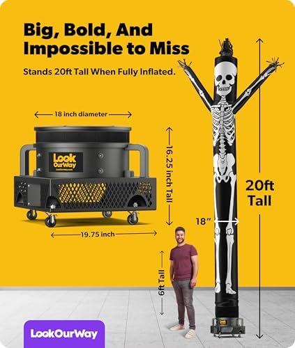 LookOurWay Halloween Air Dancers Inflatable Tube Man Set | 20ft Skeleton Wack...