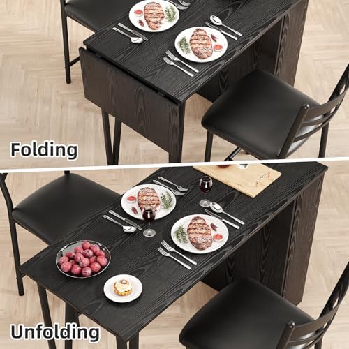 GarveeHome Extendable Bar Table Set for 2, Bar Table and Chairs Set, Black