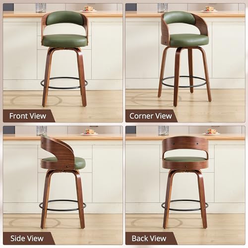 Swivel Bar Stools Set of 2,26" Faux Leather Upholstered Counter Height B...